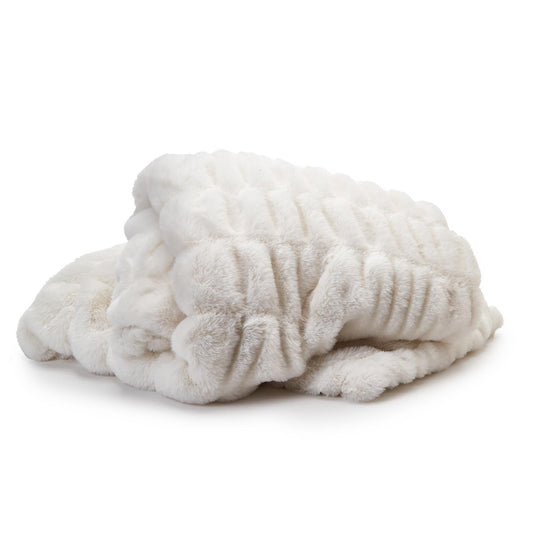 Top Tier Super Luxe and Plush Ruched Texture Faux Fur Throw in Snow White