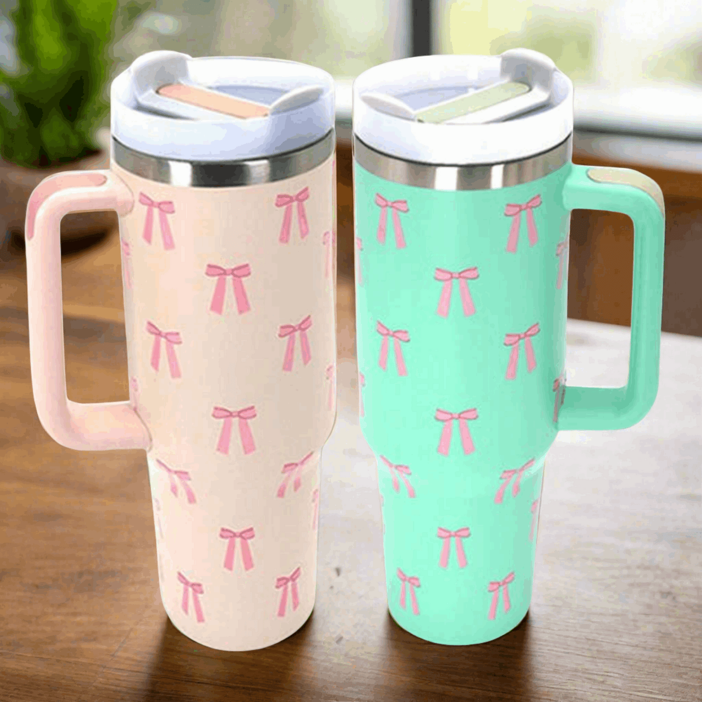 40oz Stainless Steel Tumbler with Pink Bow - Flair Flower Bar & Studio