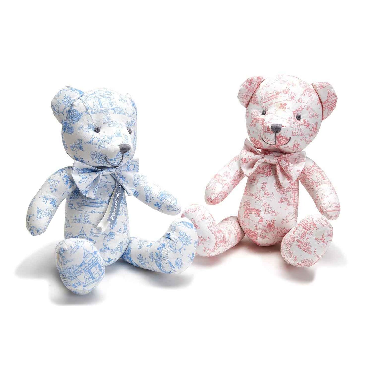 Animal Toile Pattern Stuffed Teddy Bear with Movable Arms and Legs Assorted 2 Colors: Pink and Blue