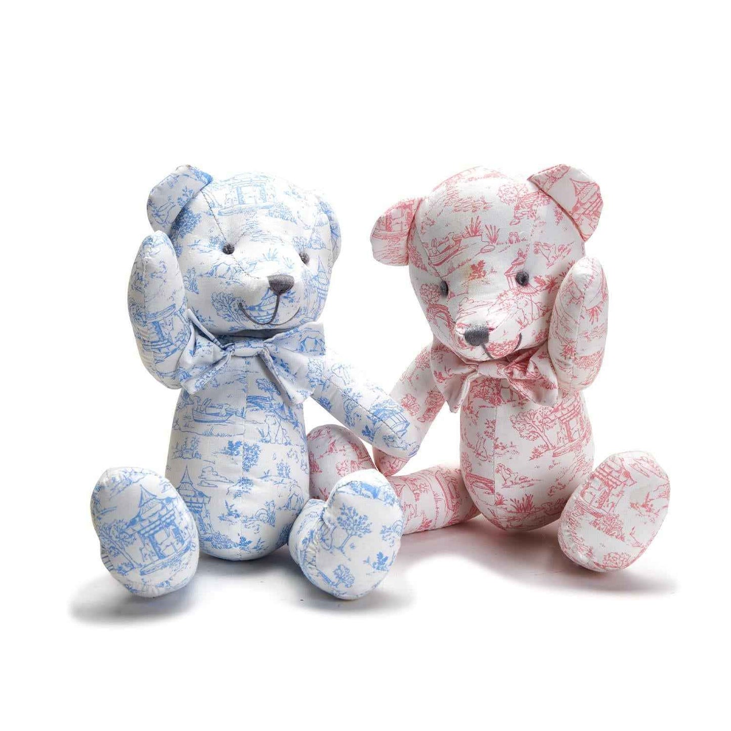 Animal Toile Pattern Stuffed Teddy Bear with Movable Arms and Legs Assorted 2 Colors: Pink and Blue