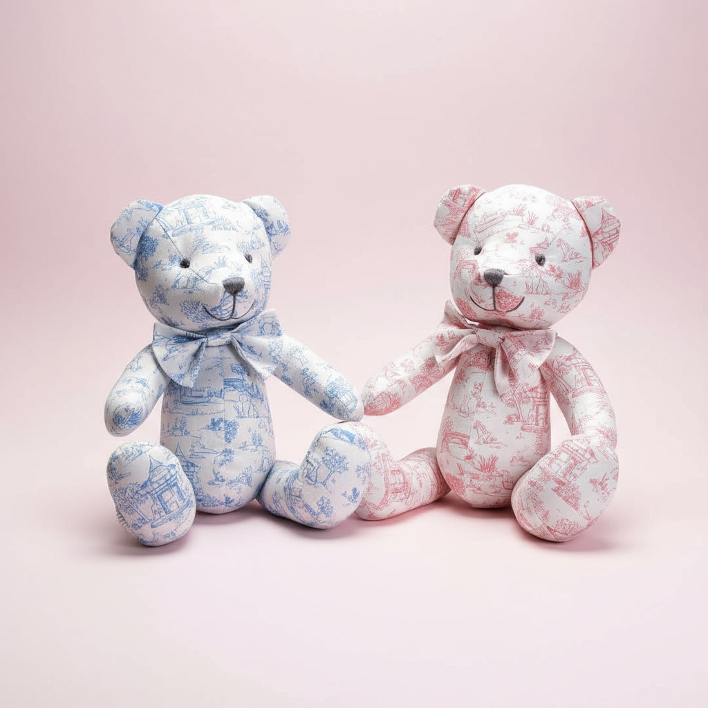 Animal Toile Pattern Stuffed Teddy Bear with Movable Arms and Legs Assorted 2 Colors: Pink and Blue