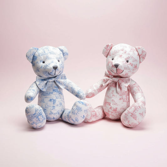 Animal Toile Pattern Stuffed Teddy Bear with Movable Arms and Legs Assorted 2 Colors: Pink and Blue