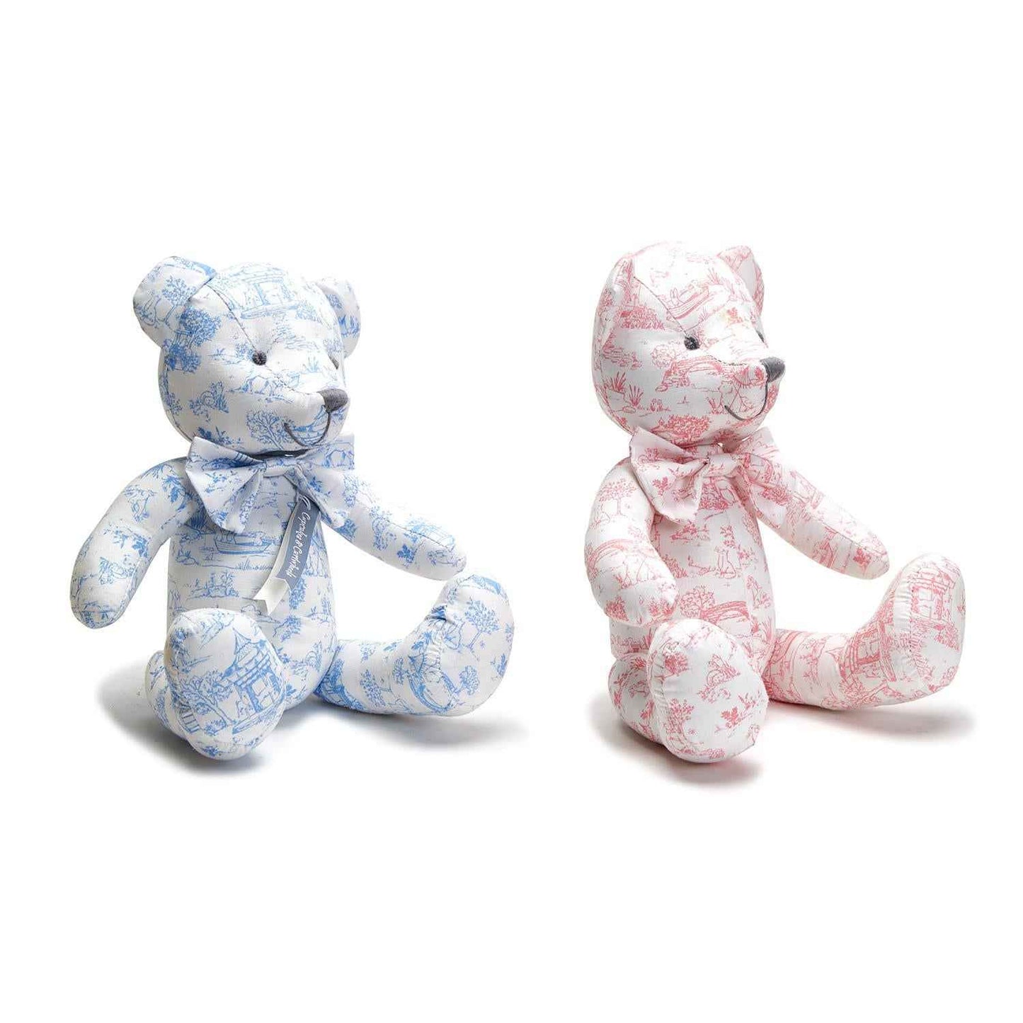 Animal Toile Pattern Stuffed Teddy Bear with Movable Arms and Legs Assorted 2 Colors: Pink and Blue