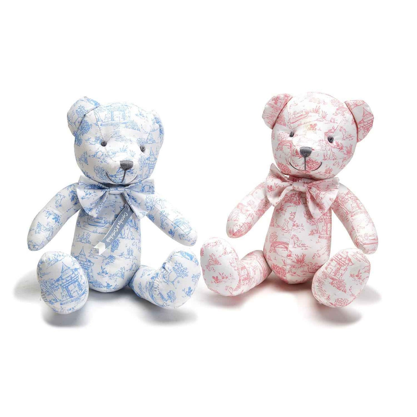 Animal Toile Pattern Stuffed Teddy Bear with Movable Arms and Legs Assorted 2 Colors: Pink and Blue