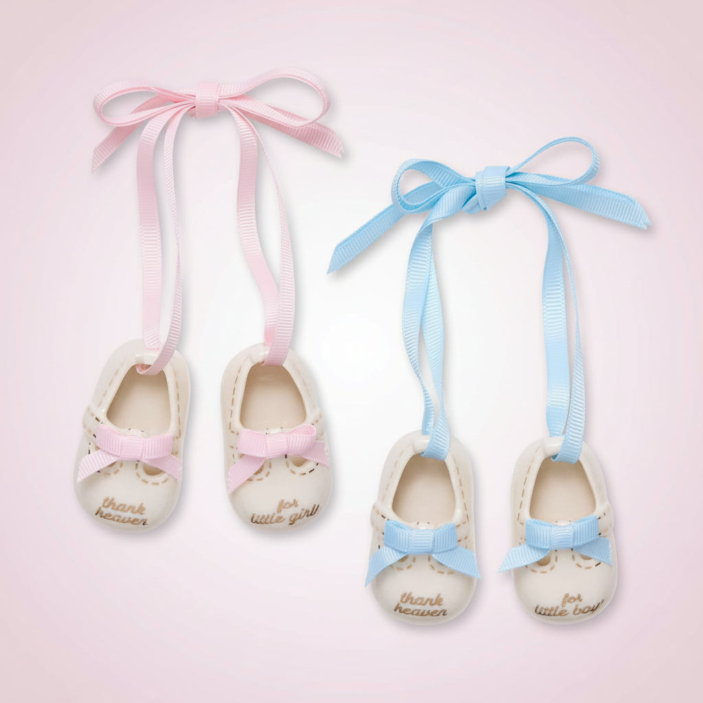 Thank Heaven Pair of Baby Shoes Keepsake Ornament in Gift Box - Porcelain/Polyester