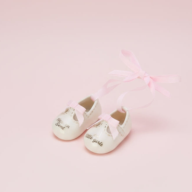 Thank Heaven Pair of Baby Shoes Keepsake Ornament in Gift Box - Porcelain/Polyester