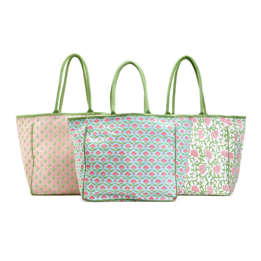 Extra Large Floral Block Print Tote Bag perfect for the beach or as a carry all tote.  Mother's Day Perfect Gift