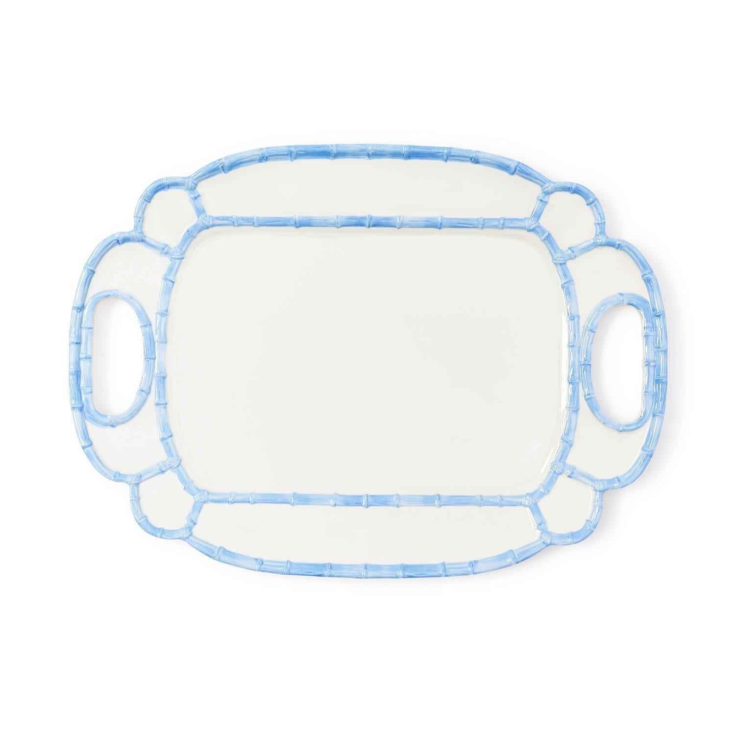 French Blue Bamboo Touch Melamine Platter – 20" Elegant Serving Tray
