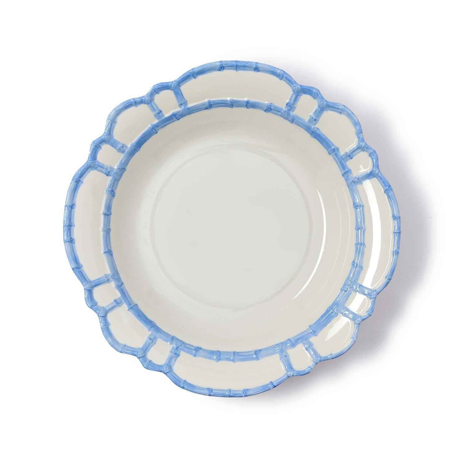 French Blue Bamboo Touch Melamine Serving Bowl – 15" Coastal Chic Salad or Pasta Bowl