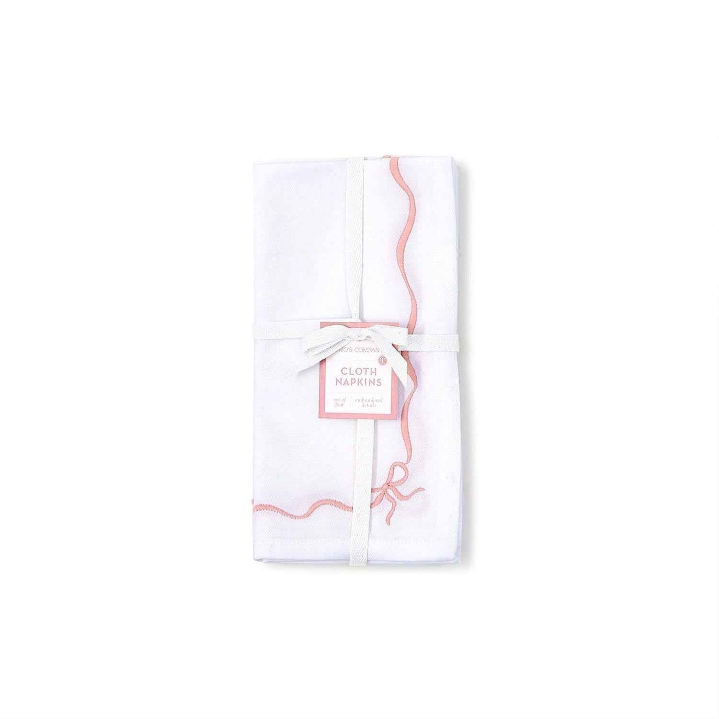 Bow-tiful Set of 4 Embroidered Bow Dinner Napkins - Cotton