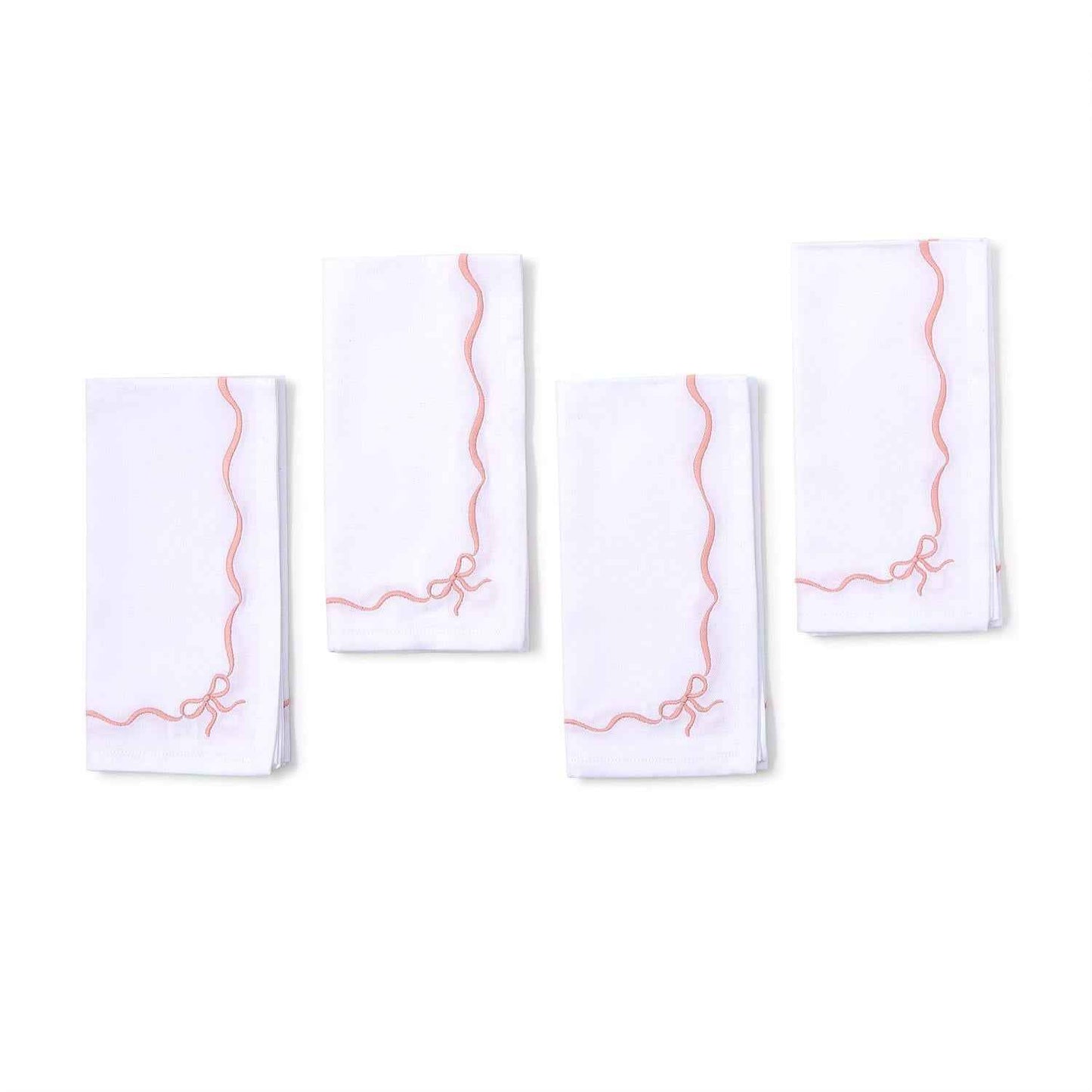 Bow-tiful Set of 4 Embroidered Bow Dinner Napkins - Cotton
