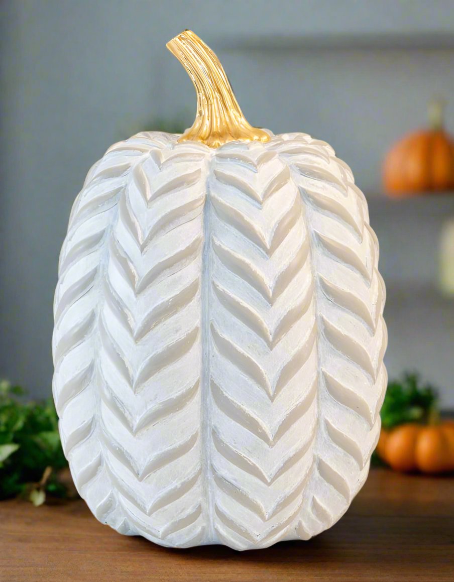 7.5" Tall Gray Chevron Pumpkin Gold Stem Fall Autumn Décor - Flair Flower Bar & Studio