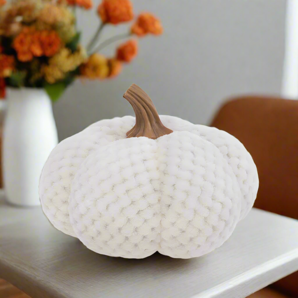 7.75" Cream Plush Pumpkin Fall Autumn Décor - Flair Flower Bar & Studio