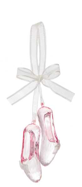 Pink ballet shoes with a white ribbon on a white background