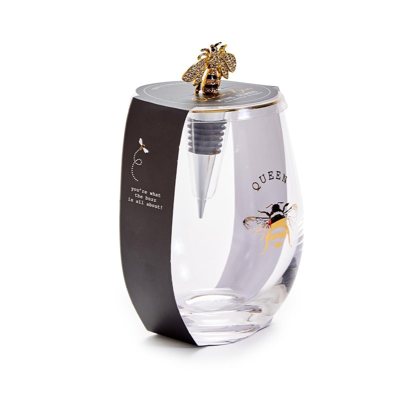 Bee Stemless Wine Glass & Wine Stopper - Flair Flower Bar & Studio