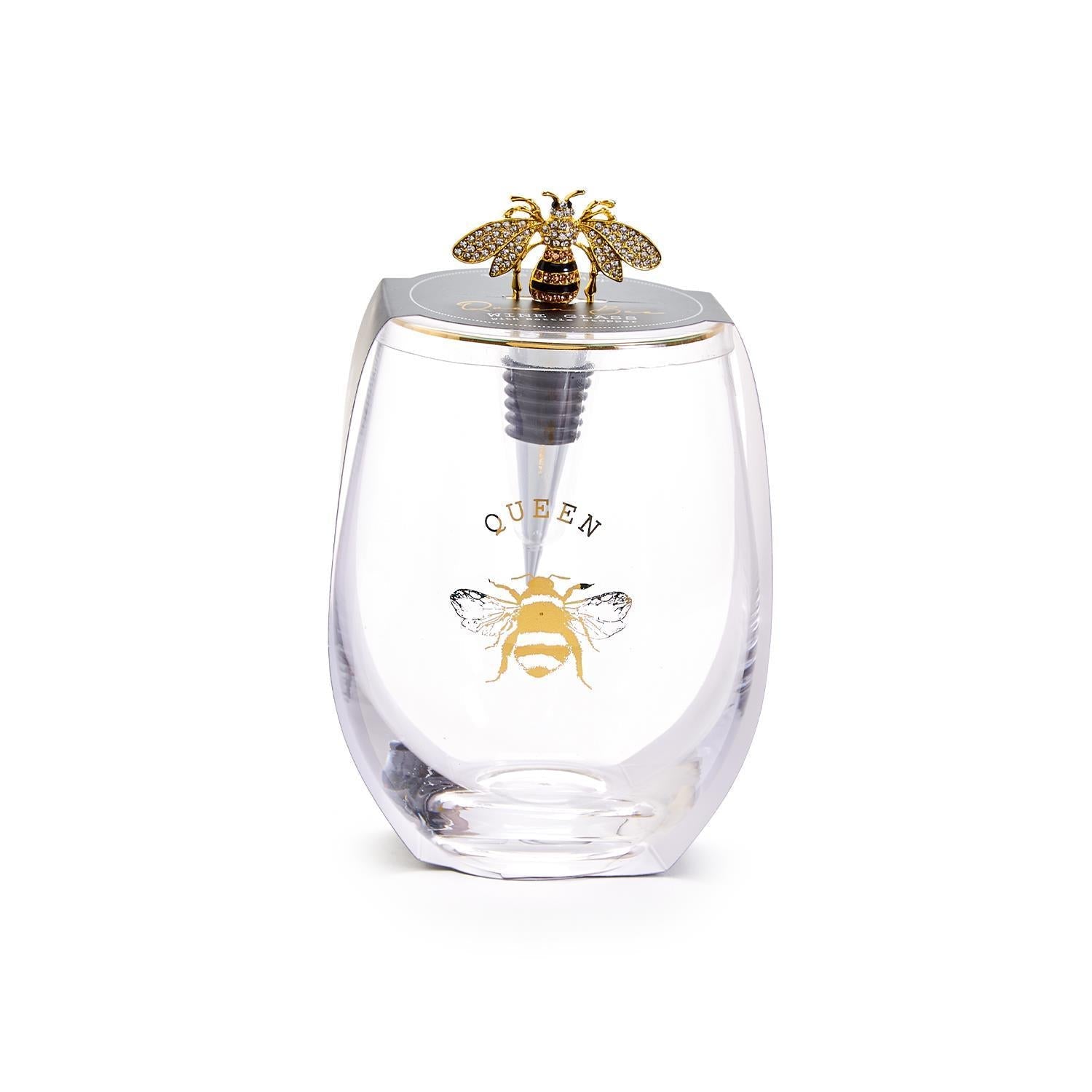 Bee Stemless Wine Glass & Wine Stopper - Flair Flower Bar & Studio