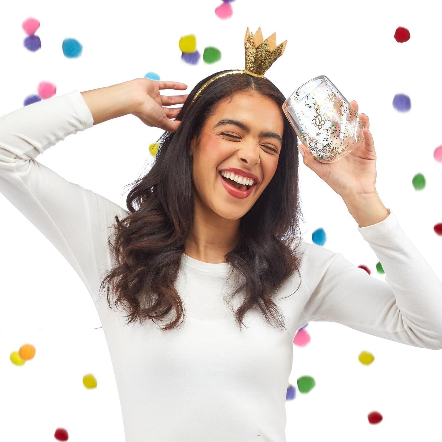 Birthday Queen Stemless Wine Glass and Glitter Crown Headband - Flair Flower Bar & Studio
