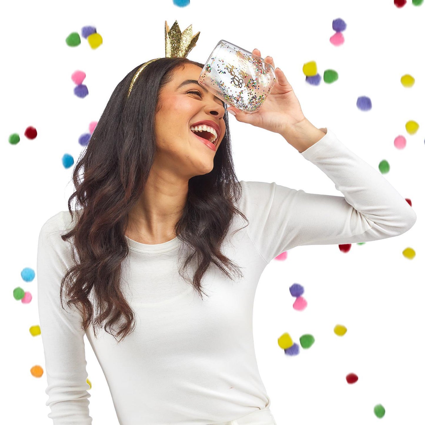 Birthday Queen Stemless Wine Glass and Glitter Crown Headband - Flair Flower Bar & Studio