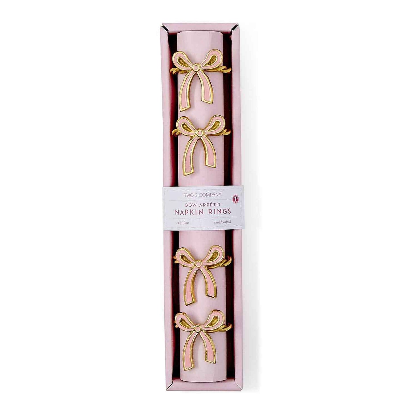 Gold & Pink Enamel Bow Napkin Ring Set – Elegant Table Décor (Set of 4)