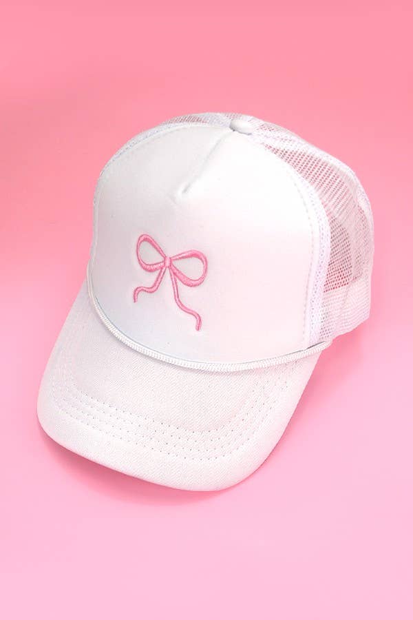 EMBROIDERY RIBBON BOW TRUCKER HAT CAP - Flair Flower Bar & Studio