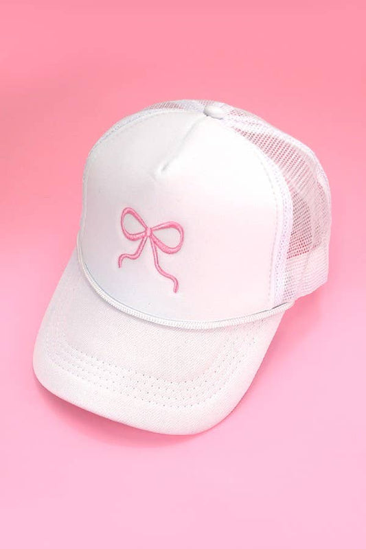 EMBROIDERY RIBBON BOW TRUCKER HAT CAP - Flair Flower Bar & Studio