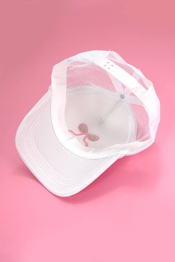 EMBROIDERY RIBBON BOW TRUCKER HAT CAP - Flair Flower Bar & Studio
