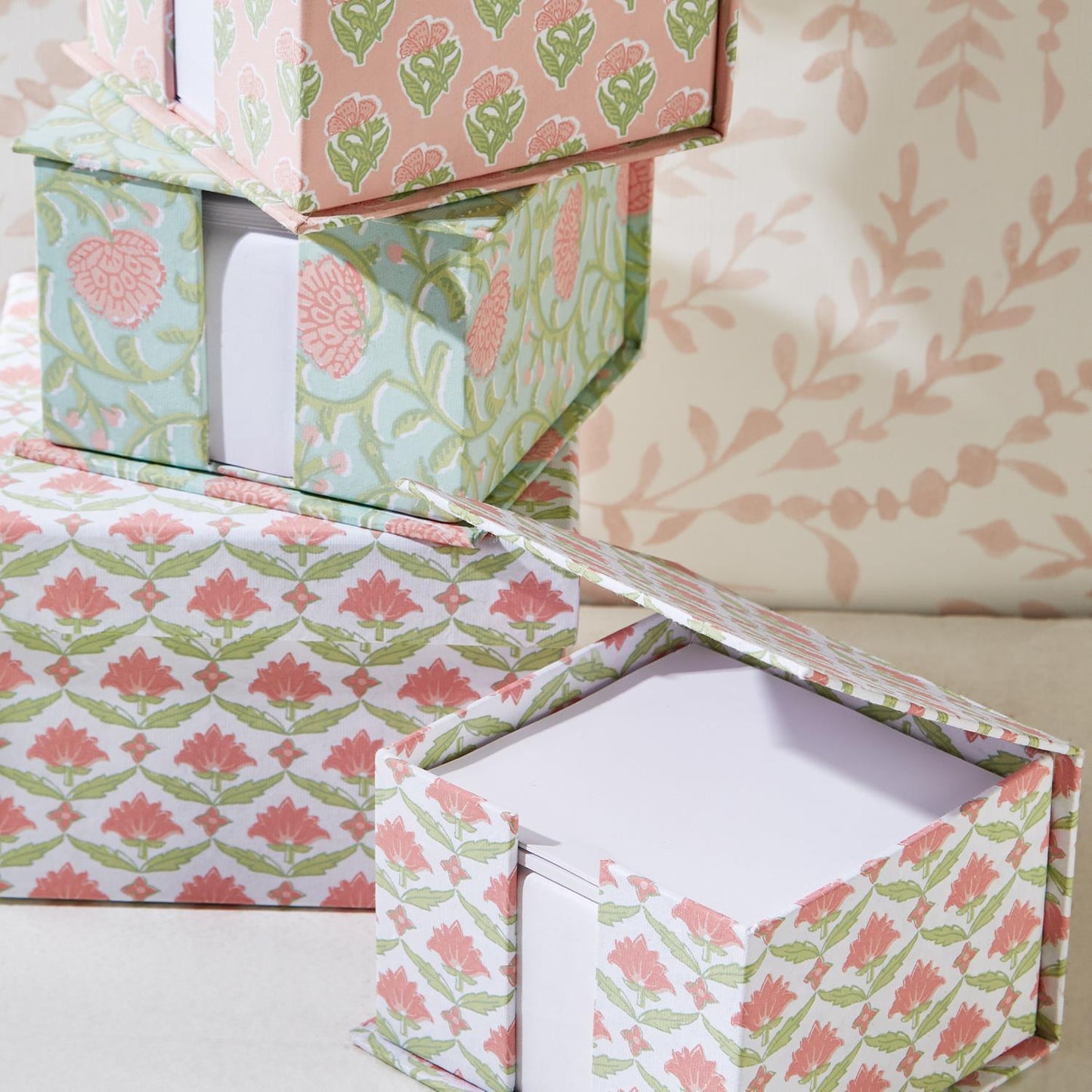 Floral Block Print Note Paper Caddy with Pencil - Flair Flower Bar & Studio