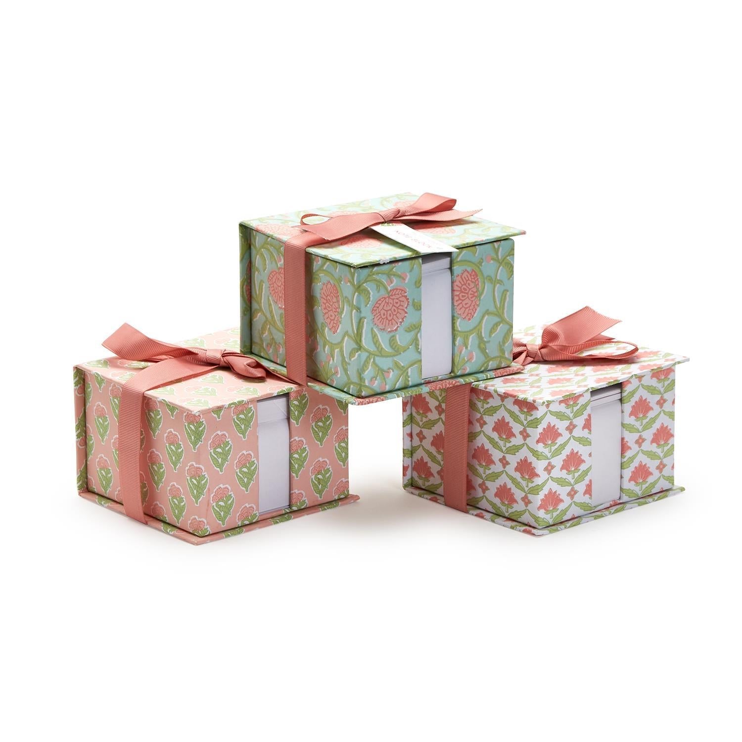 Floral Block Print Note Paper Caddy with Pencil - Flair Flower Bar & Studio