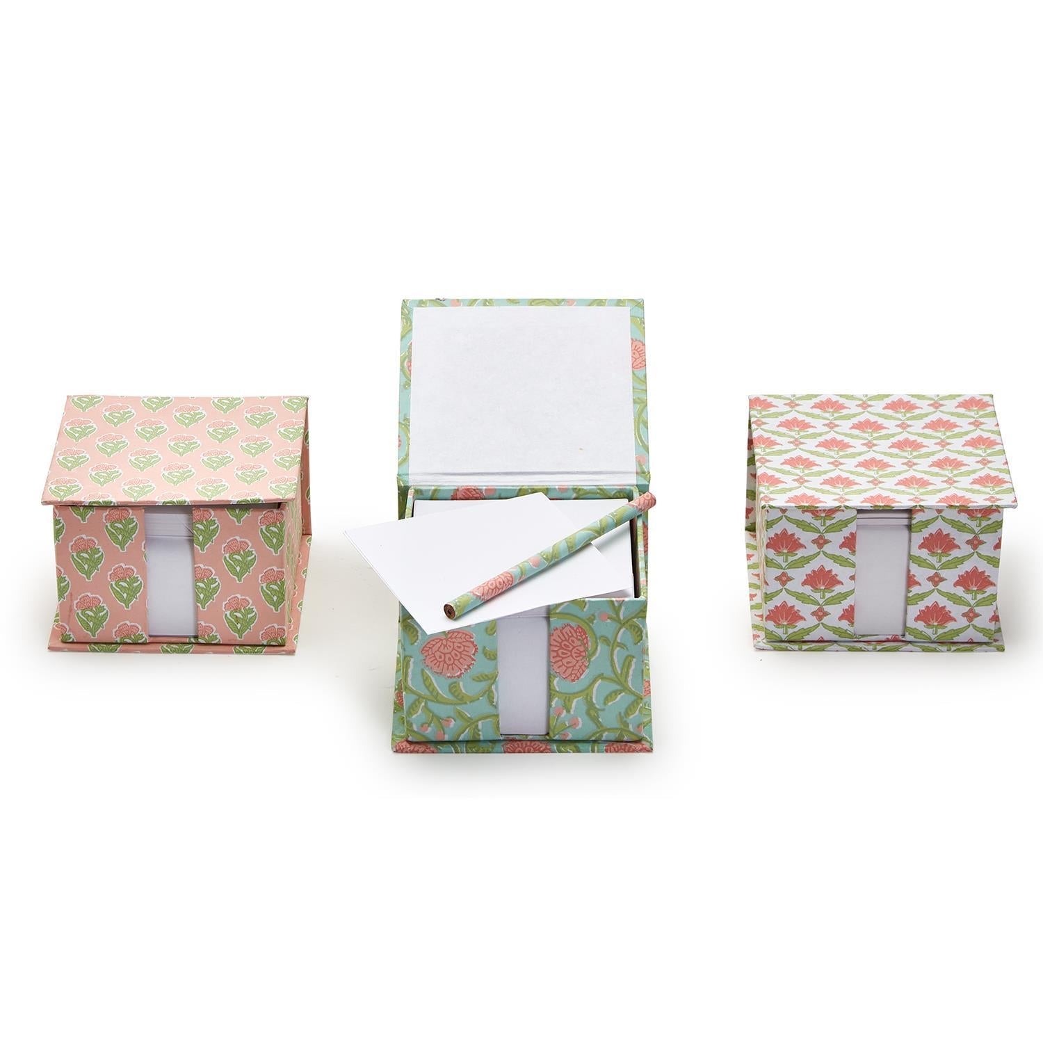 Floral Block Print Note Paper Caddy with Pencil - Flair Flower Bar & Studio
