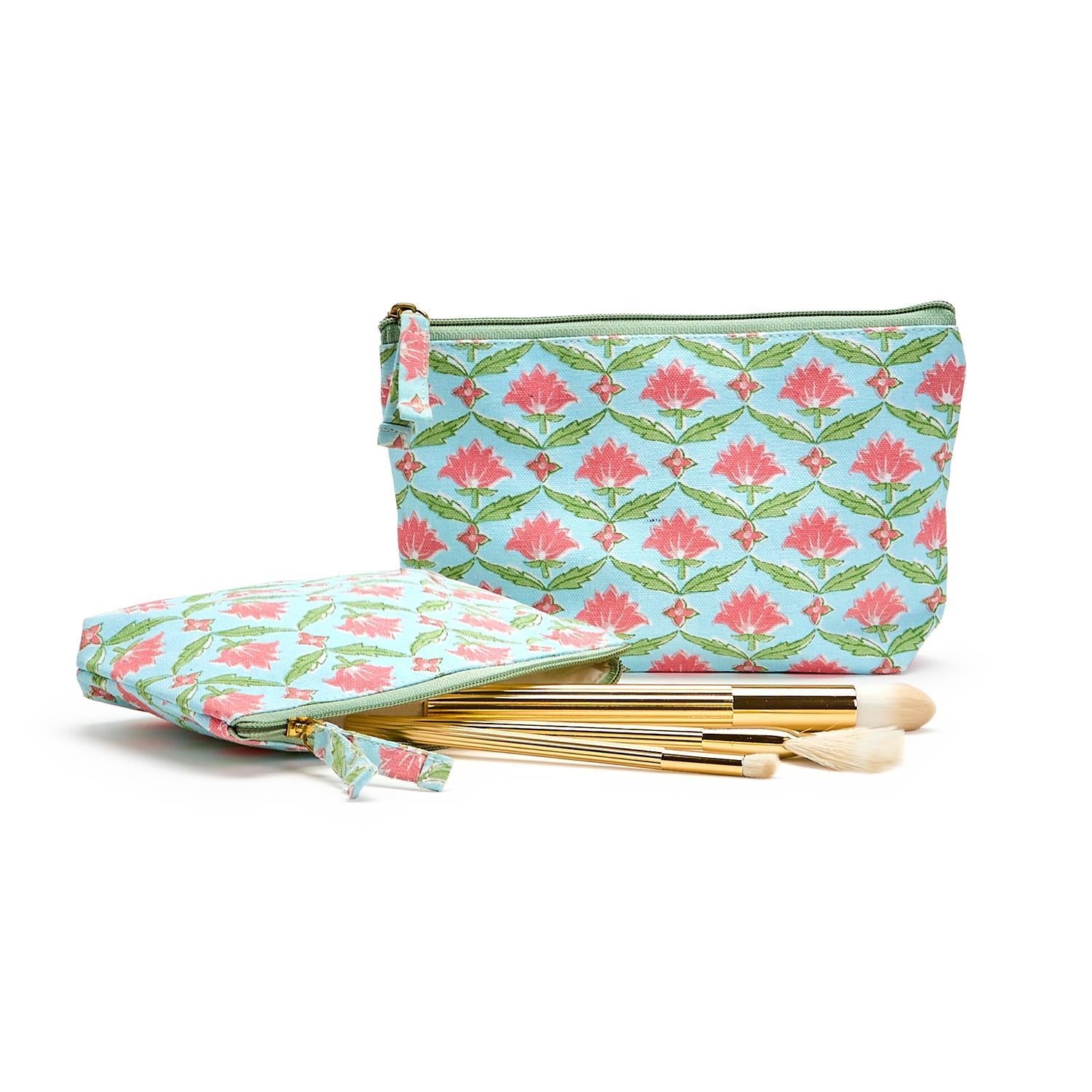 Floral Block Print Set of 2 Multipurpose Pouches - Flair Flower Bar & Studio