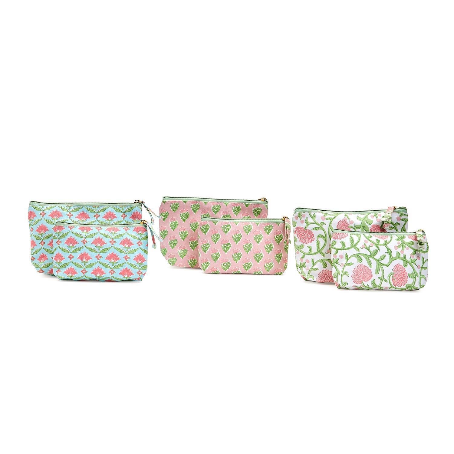 Floral Block Print Set of 2 Multipurpose Pouches - Flair Flower Bar & Studio
