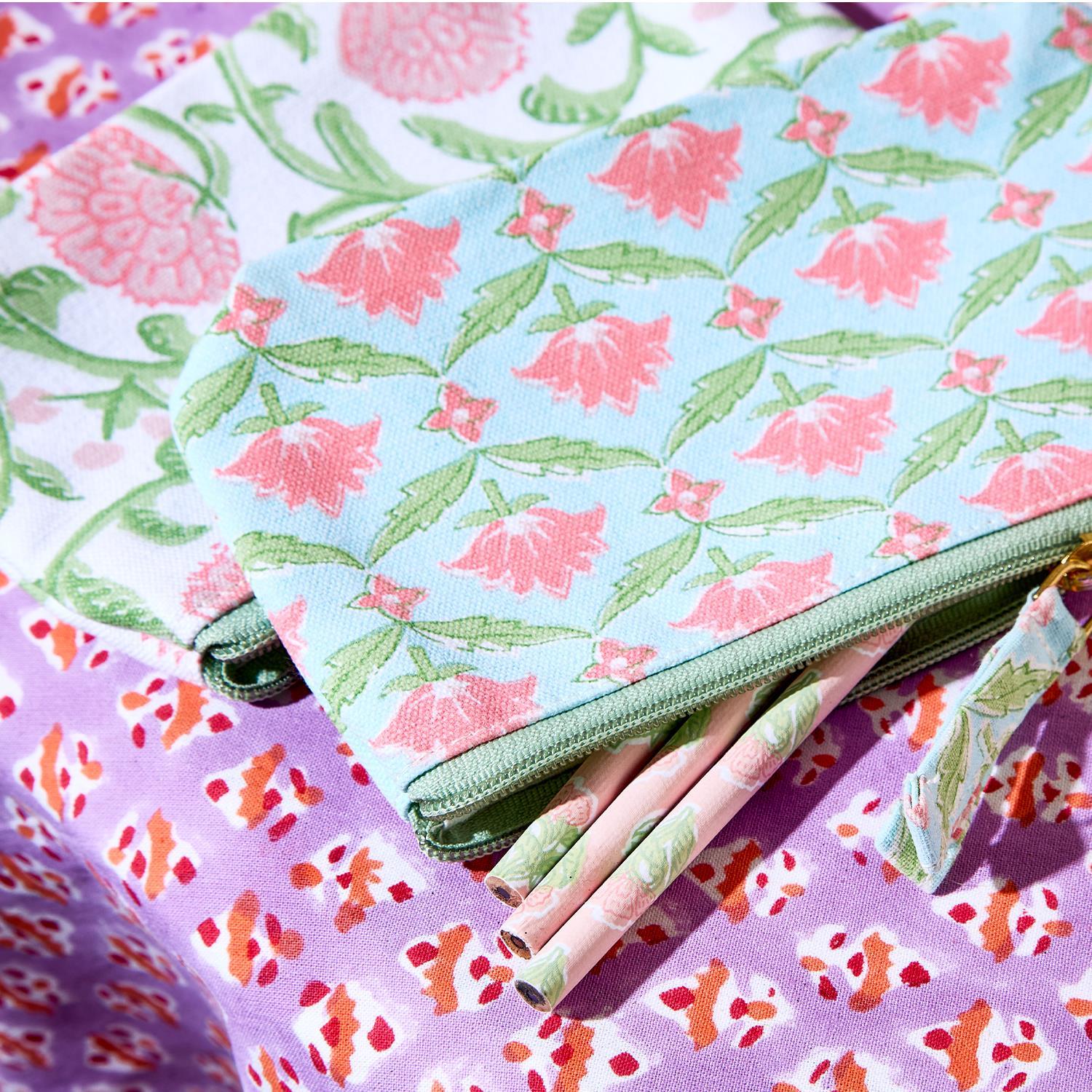 Floral Block Print Set of 2 Multipurpose Pouches - Flair Flower Bar & Studio