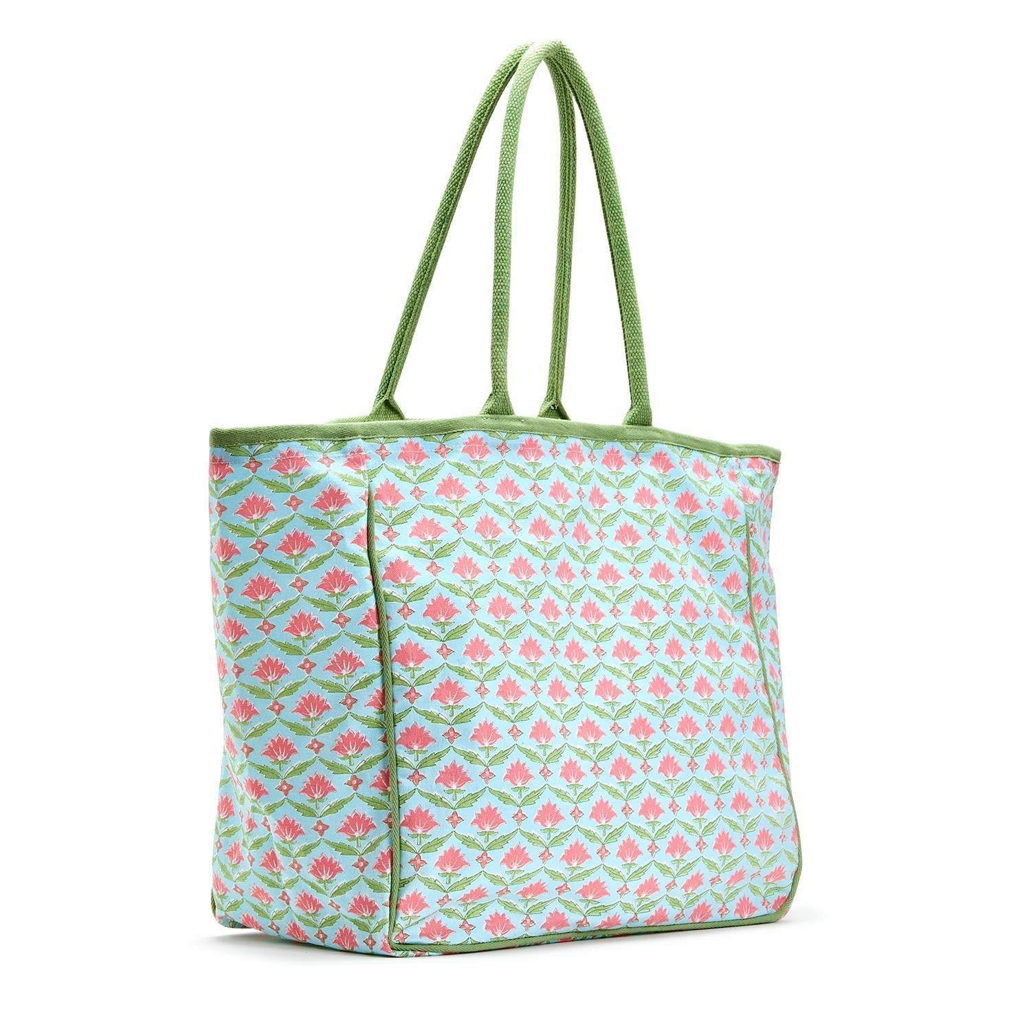 Floral Block Printed Tote Bag Assorted 3 Patterns - Cotton Canvas - Flair Flower Bar & Studio