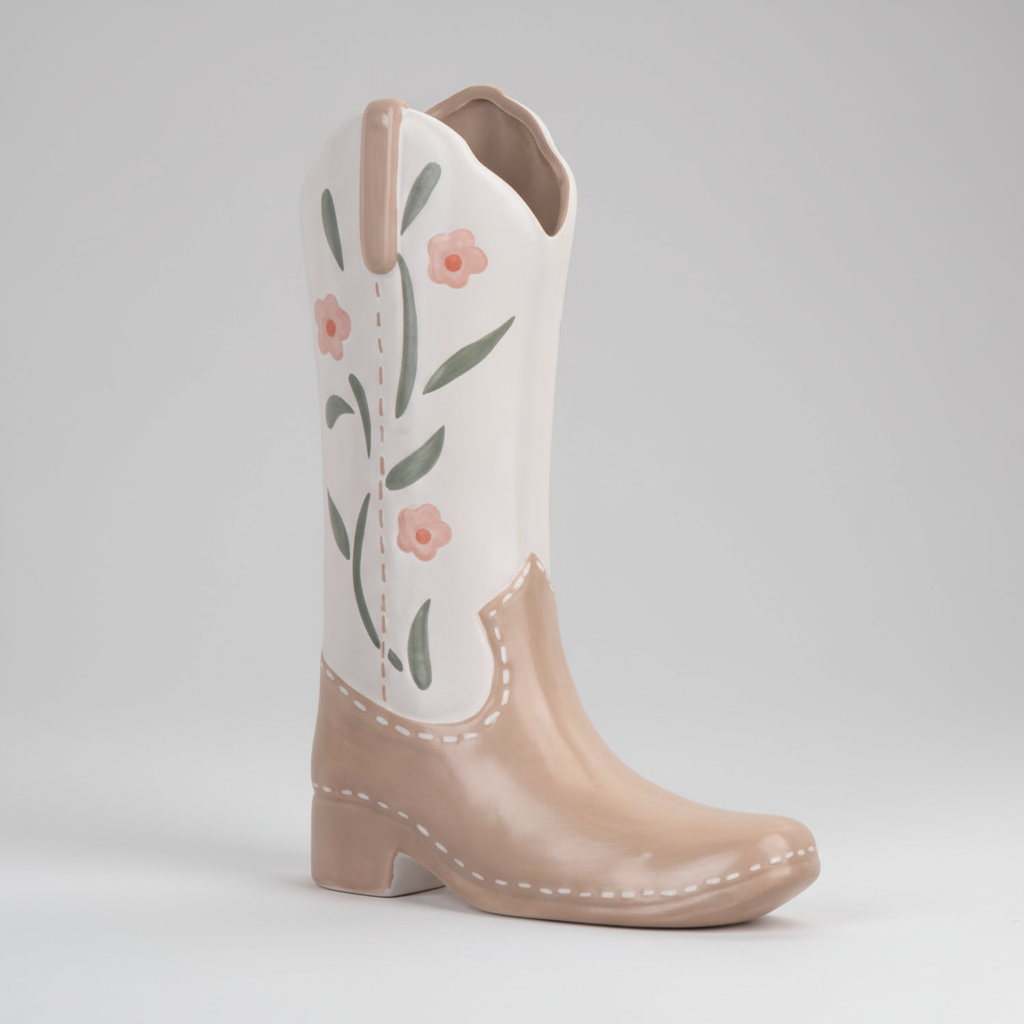 Floral Cowboy Boot Vase