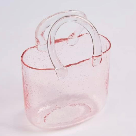Glass Flower Purse Vase with Handles
