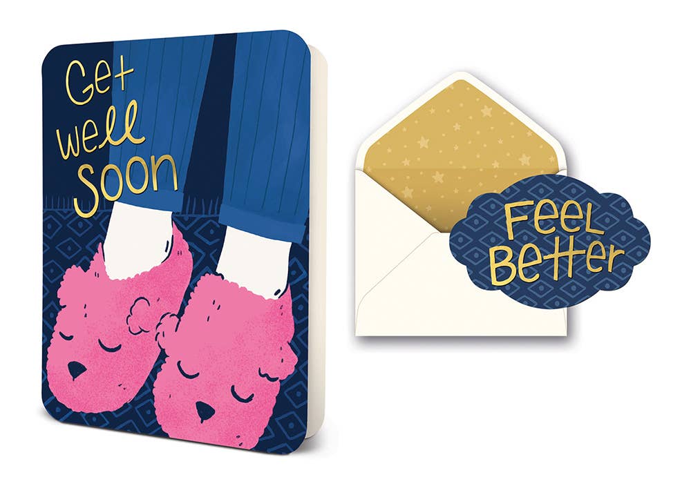 Get Well Soon Slippers Deluxe Greeting Card - Flair Flower Bar & Studio