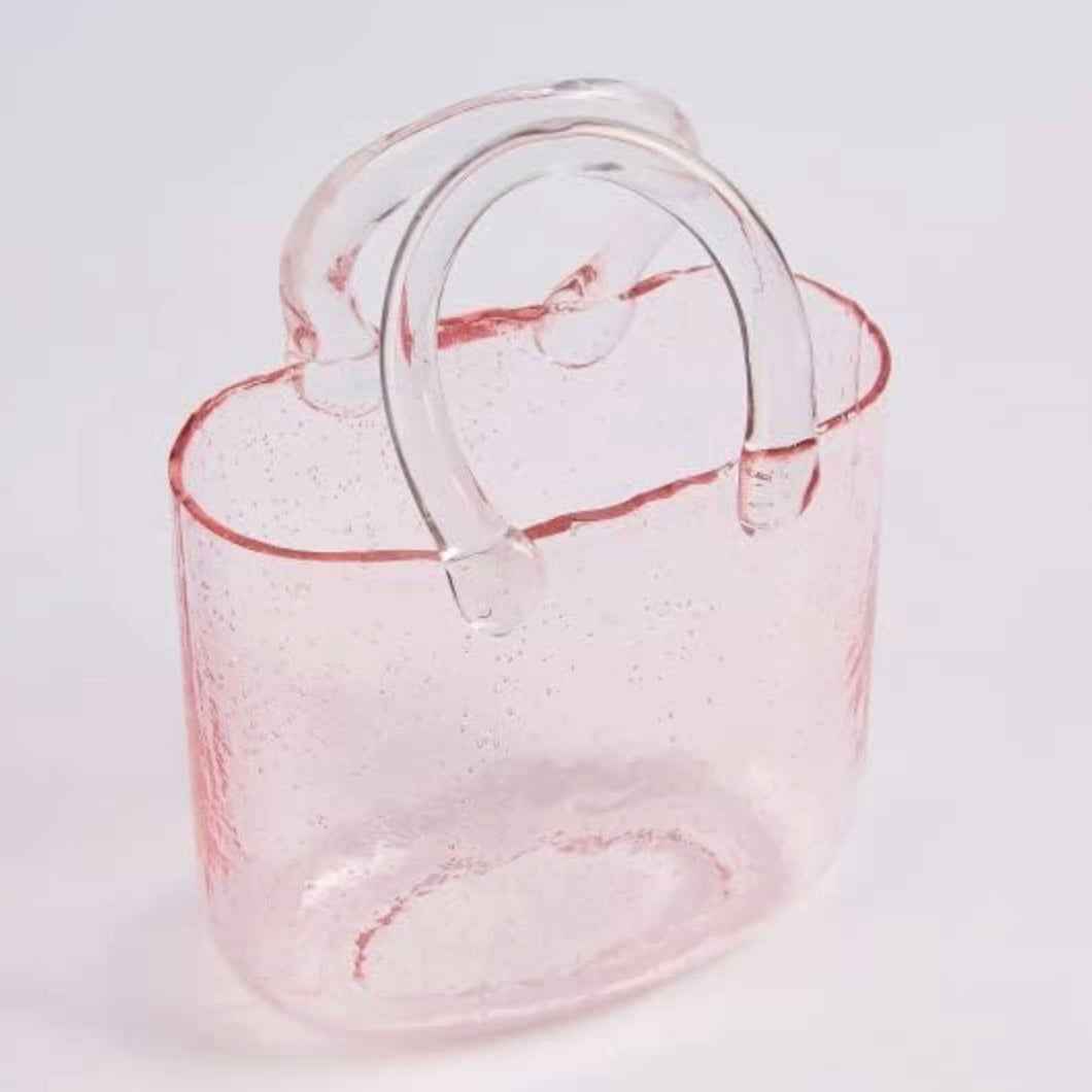 Glass Flower Purse Vase with Handles