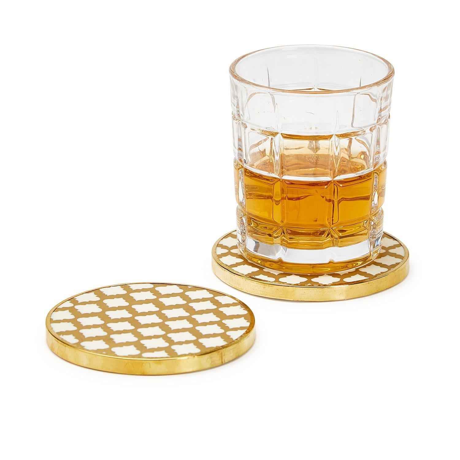 Hampton Set of 4 Geometric Coasters with Gold Rim