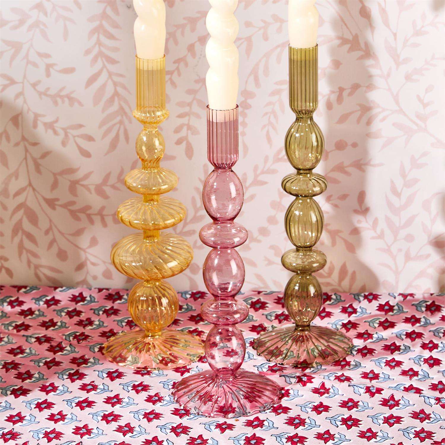Hand-Blown Glass Tapered Candlestick Candleholder - Flair Flower Bar & Studio