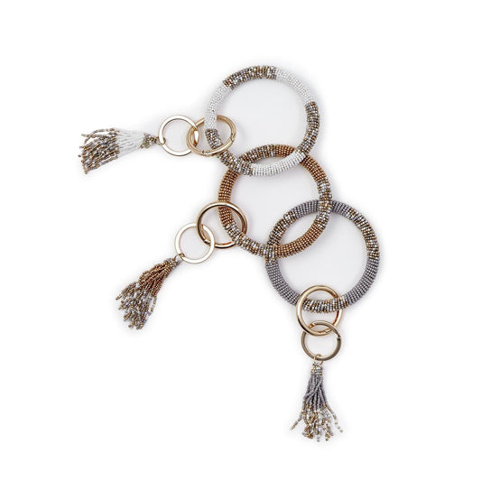 Hand Beaded Bangle Keychain Cuff with Tassel - Flair Flower Bar & Studio