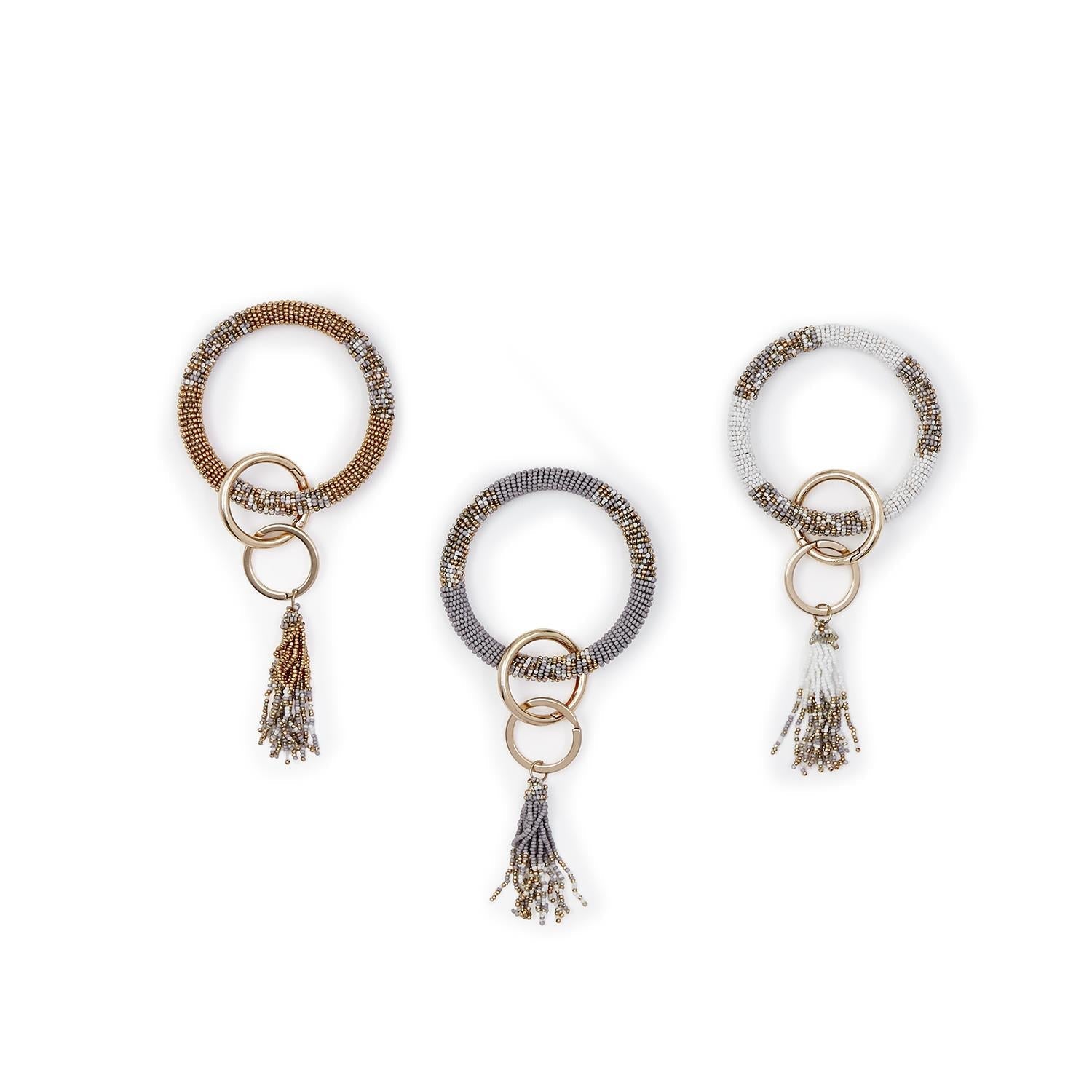 Hand Beaded Bangle Keychain Cuff with Tassel - Flair Flower Bar & Studio