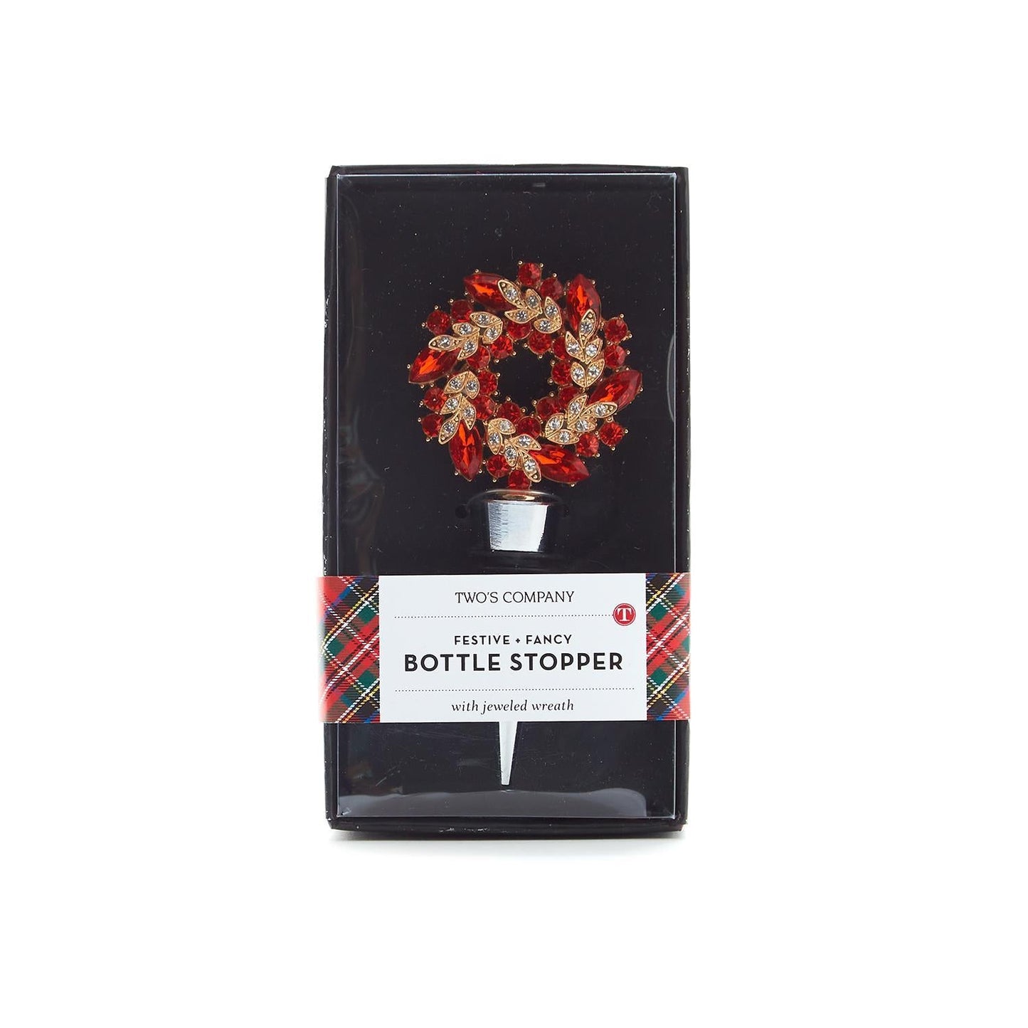 Holiday Wreath Jeweled Bottle Stoppers in Gift Box Assorted 3 Colors: Red, Green, Pink - Flair Flower Bar & Studio