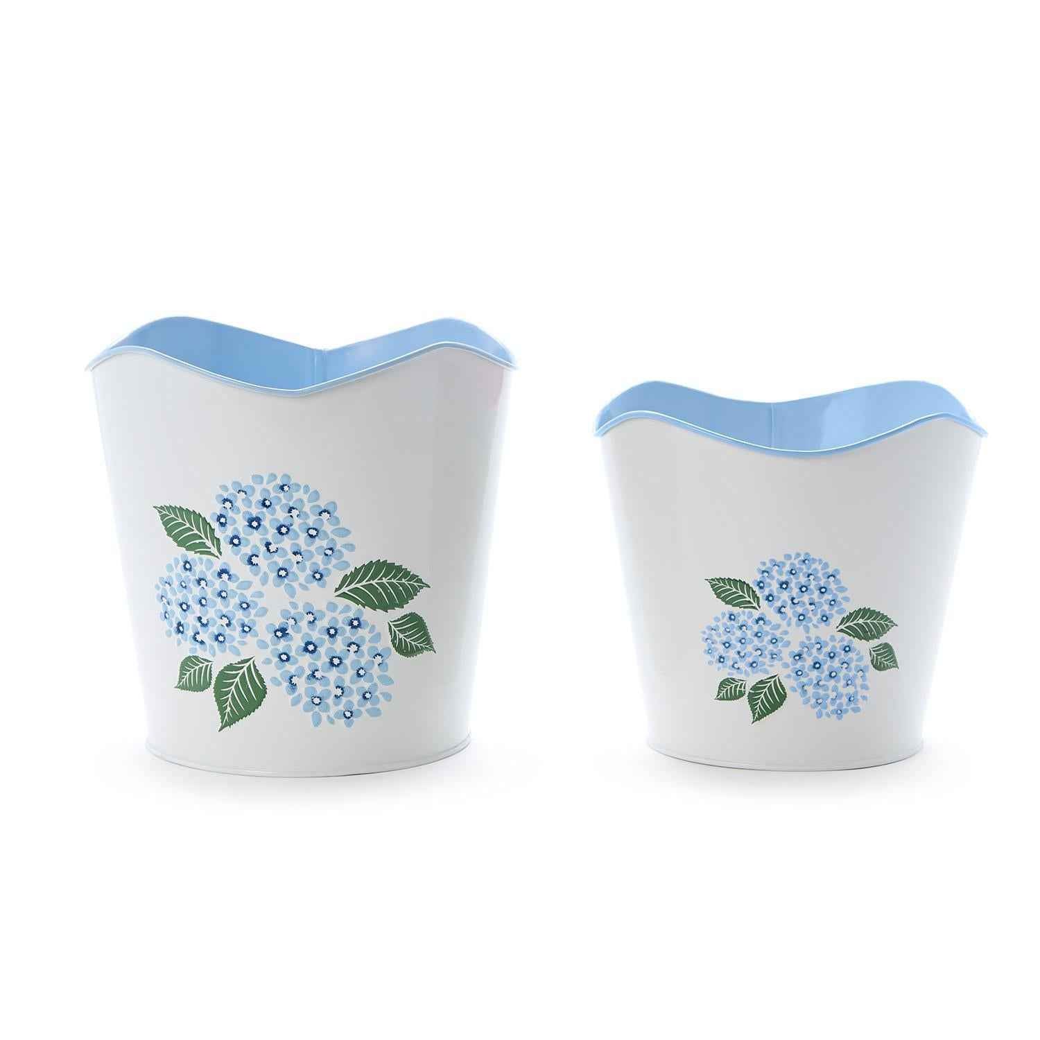 Hydrangea Blue Metal Cachepots – Elegant Indoor Planters