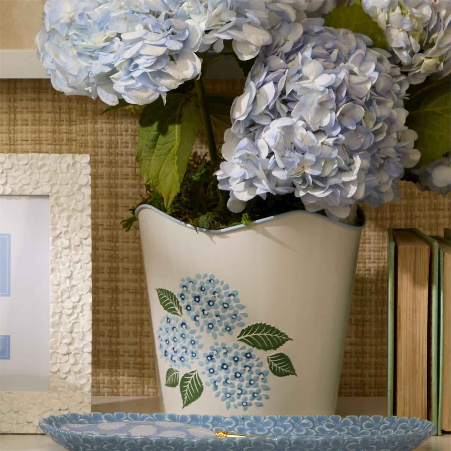 Hydrangea Blue Metal Cachepots – Elegant Indoor Planters