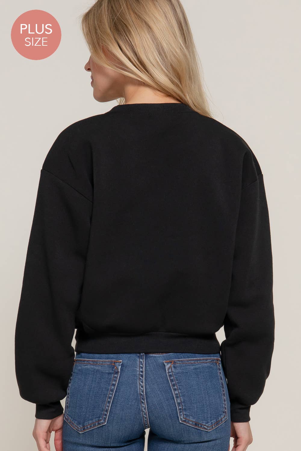 Long Sleeve Crew Neck Sequin Detail Inner Fleece Sweatshirt - Flair Flower Bar & Studio