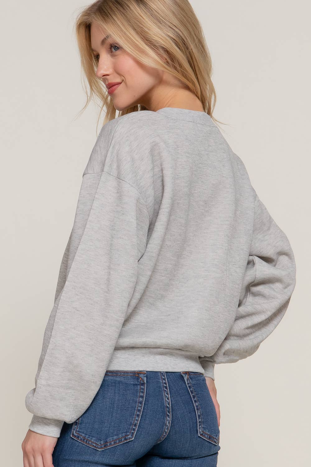 Long Sleeve Crew Neck Sequin Detail Inner Fleece Sweatshirt - Flair Flower Bar & Studio