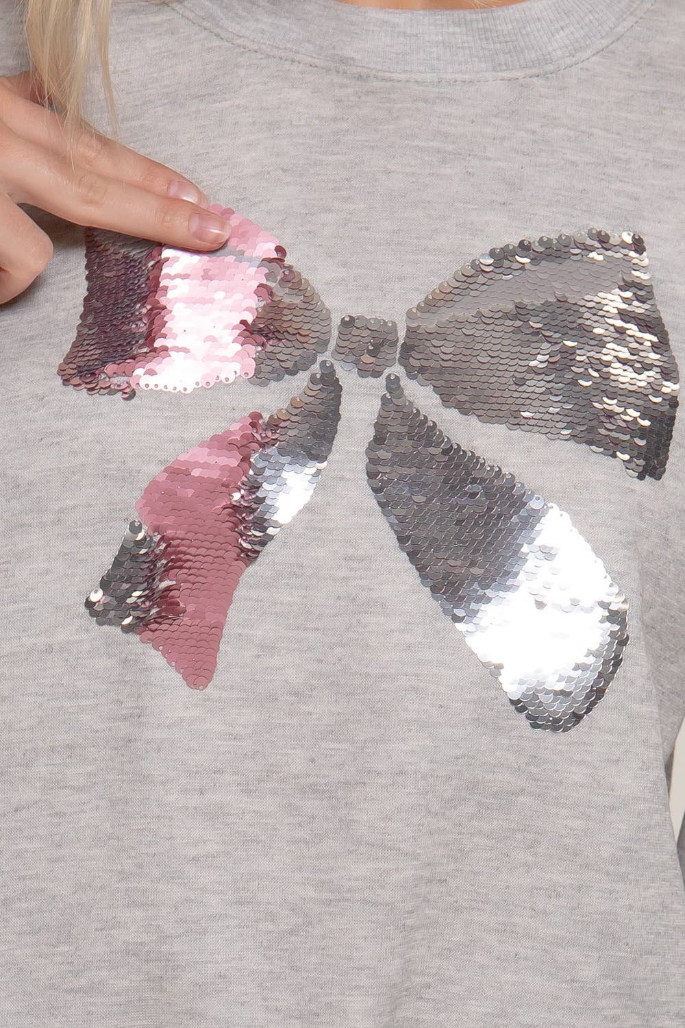 Long Sleeve Crew Neck Sequin Detail Inner Fleece Sweatshirt - Flair Flower Bar & Studio