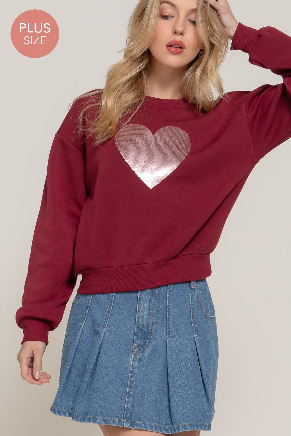 Long Sleeve Crew Neck Sequin Detail Inner Fleece Sweatshirt - Flair Flower Bar & Studio