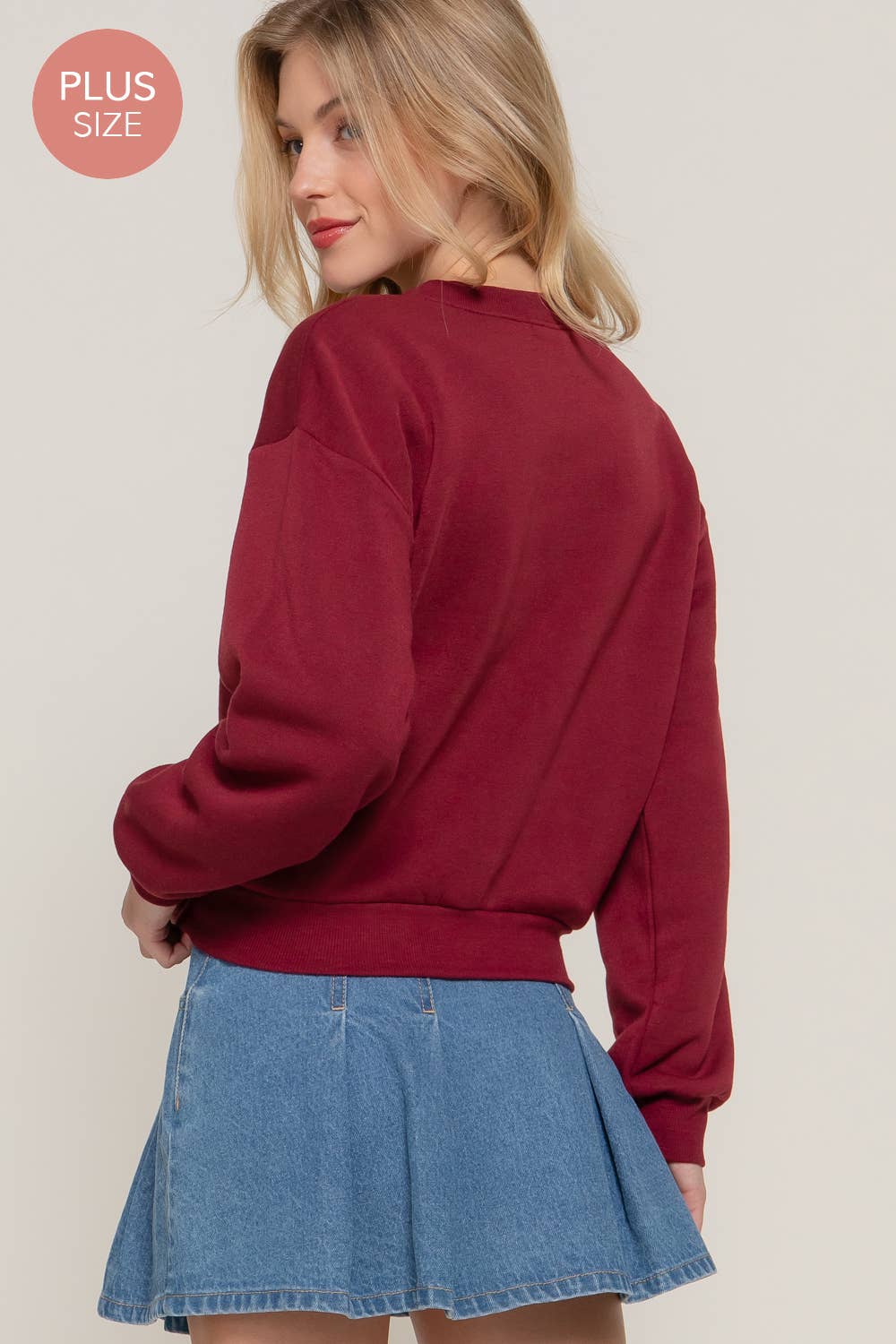 Long Sleeve Crew Neck Sequin Detail Inner Fleece Sweatshirt - Flair Flower Bar & Studio