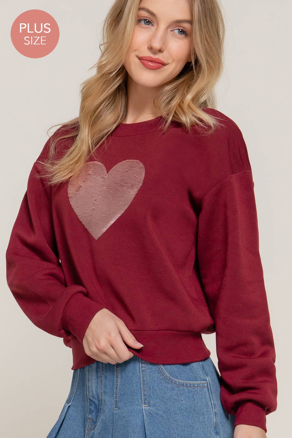 Long Sleeve Crew Neck Sequin Detail Inner Fleece Sweatshirt - Flair Flower Bar & Studio